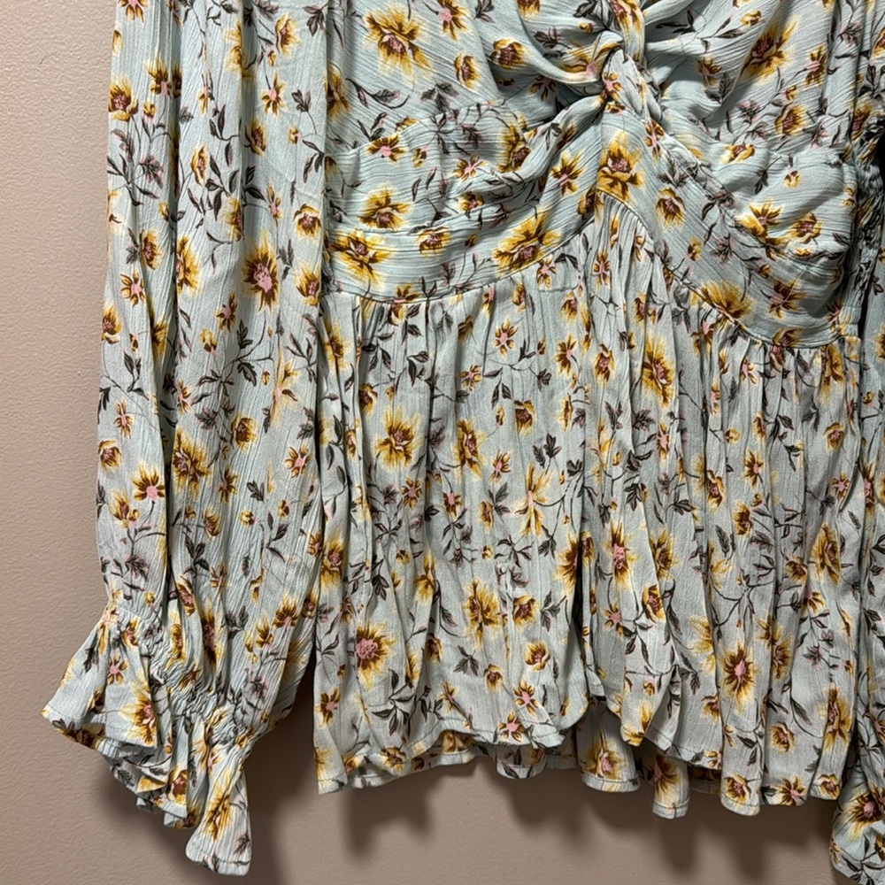 Angie Floral Print Top - Light Blue and Yellow - Picture 3 of 7